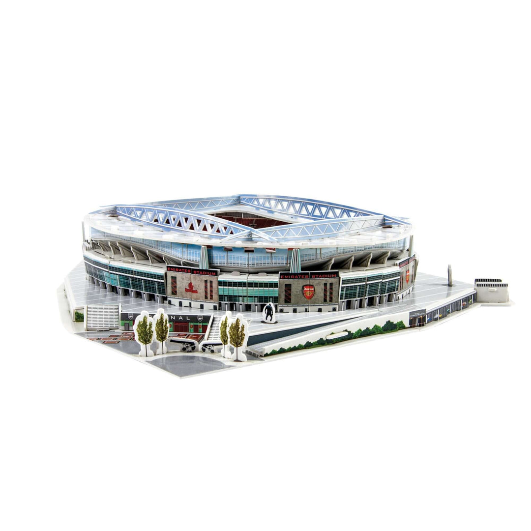 Arsenal Emirates Stadium 3D Puzzle displayed from an angle, showcasing detailed architecture in a collectible format.