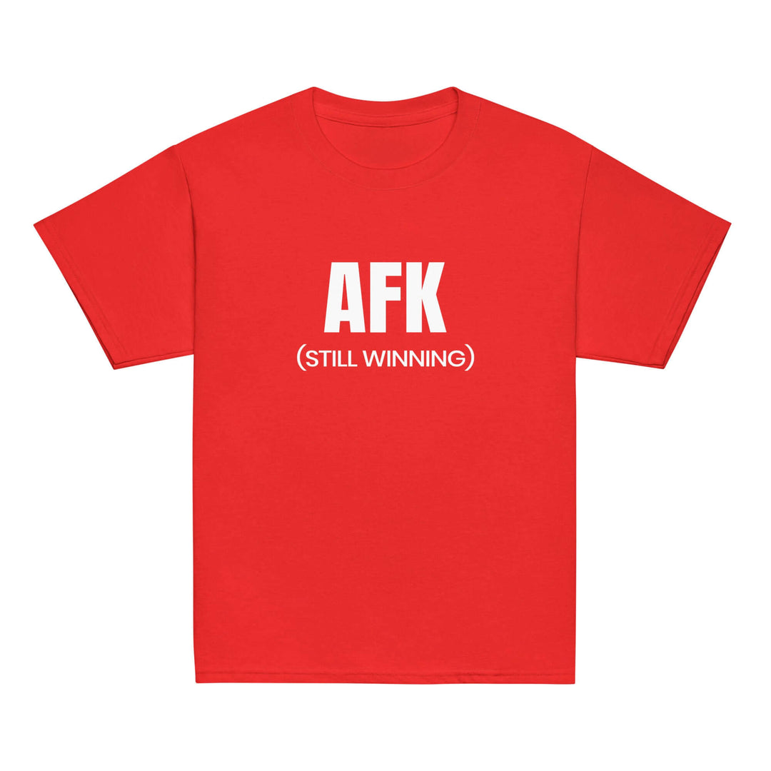 AFK Youth classic tee in red featuring the text AFK (STILL WINNING) for kids' stylish casual wear.