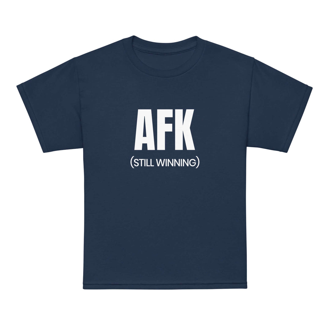 AFK Youth t-shirt in navy blue with bold white lettering stating &