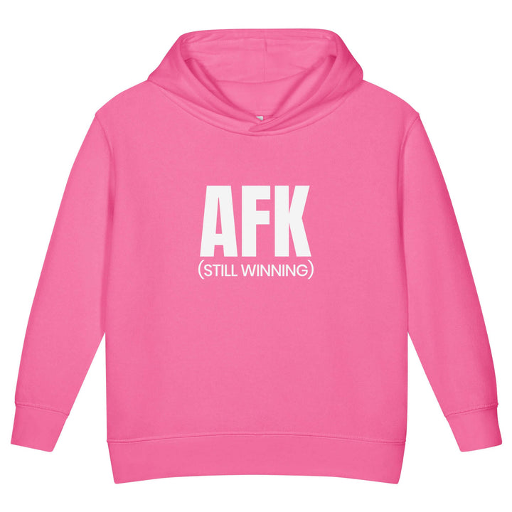 AFK Toddler fleece pullover hoodie in pink with bold AFK (STILL WINNING) print, perfect for comfort and style.