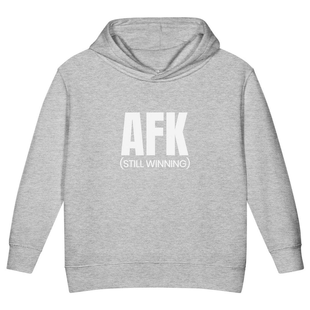 AFK Toddler fleece pullover hoodie in gray with AFK (STILL WINNING) text design.