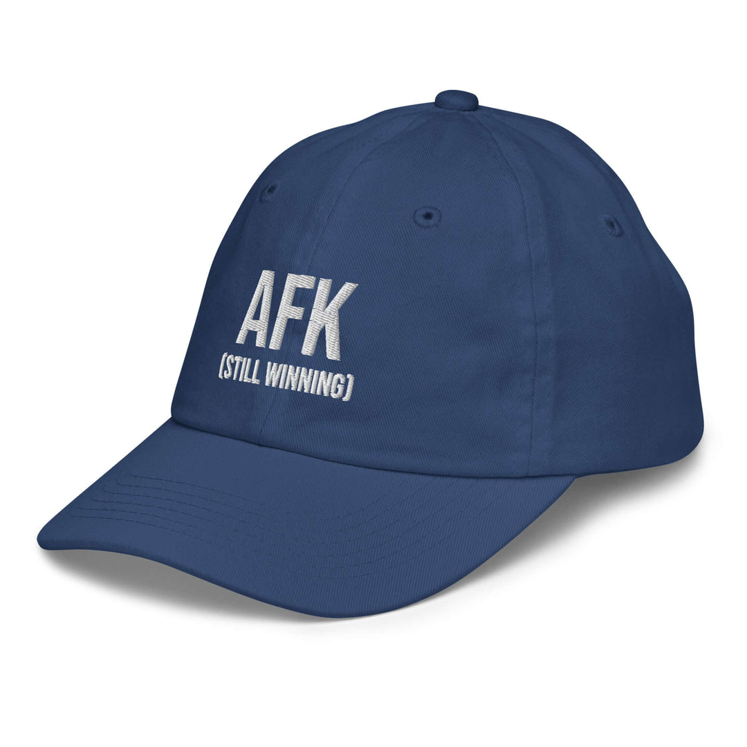 AFK Youth baseball cap in navy blue with embroidered text, designed for comfort and style during play.