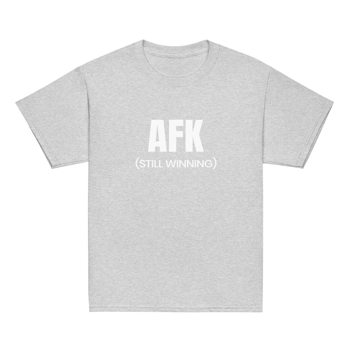 AFK Youth classic tee in Sport Grey with bold AFK (STILL WINNING) text, ideal for adventurous kids.