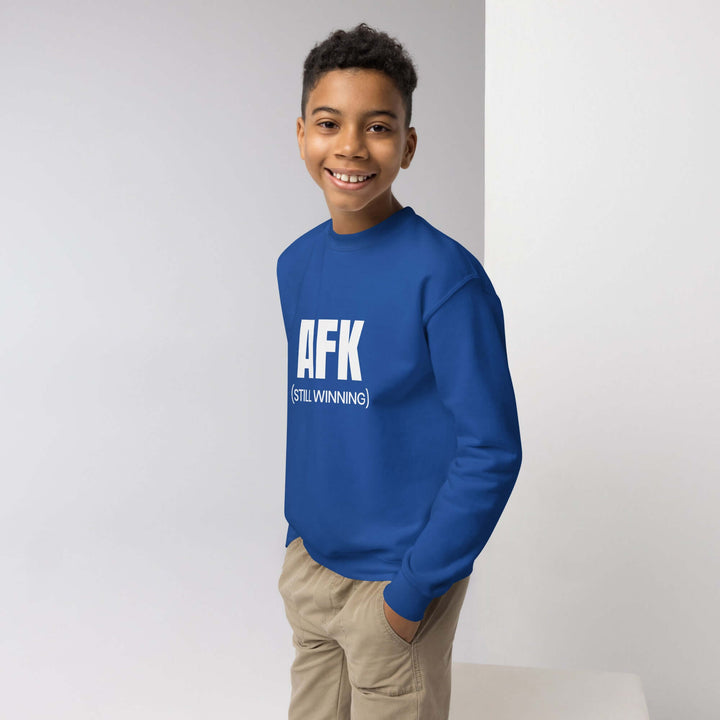 AFK youth crewneck sweatshirt in blue, featuring the text &