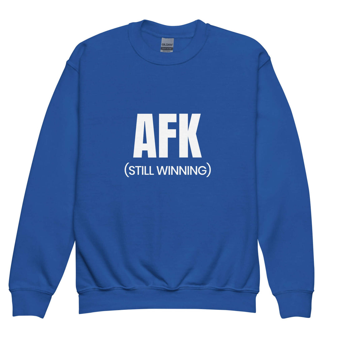 AFK youth crewneck sweatshirt in blue with bold white text, ideal for comfort and style for kids.