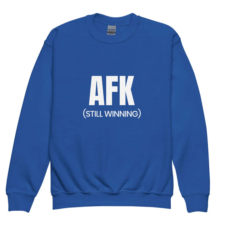 AFK youth crewneck sweatshirt in blue with bold white text, ideal for comfort and style for kids.