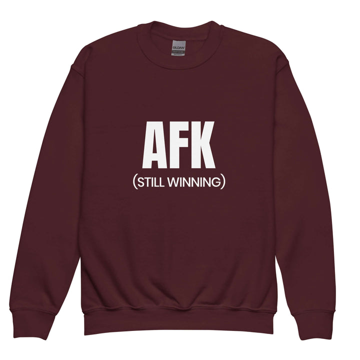 AFK youth crewneck sweatshirt in burgundy color with bold white lettering saying &