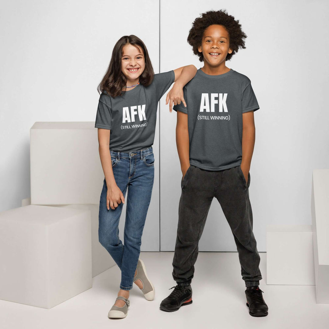 AFK Youth t-shirt on kids, featuring a modern fit and moisture-wicking fabric.