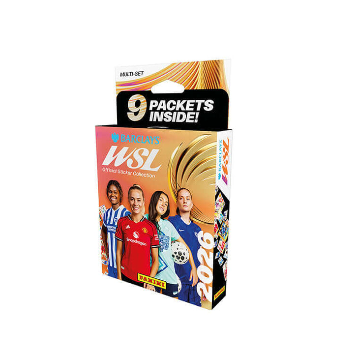 Barclays Women's Super League Sticker Collection 2026 packaging showing 9 packets inside