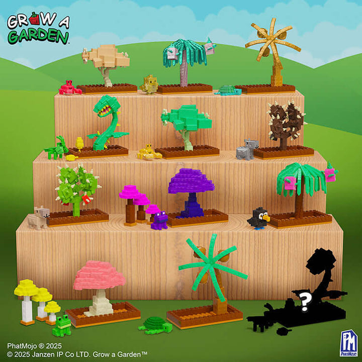 Grow A Garden Series 1 Rare Crops Bundle display featuring various crops and mini garden scenes.