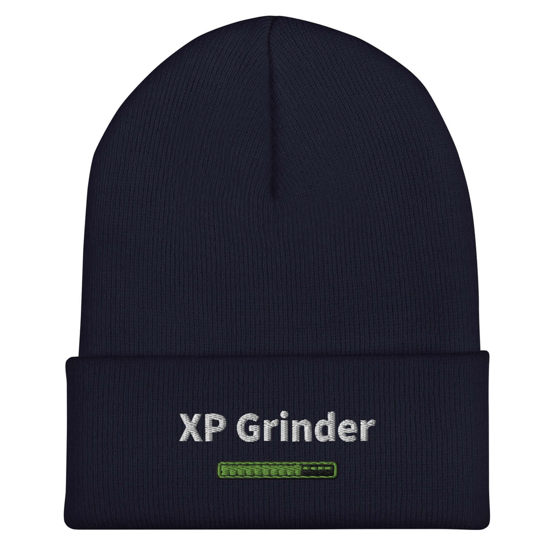 XP Grinder Cuffed Beanie in navy with embroidered logo, a stylish and warm accessory for unisex wear.