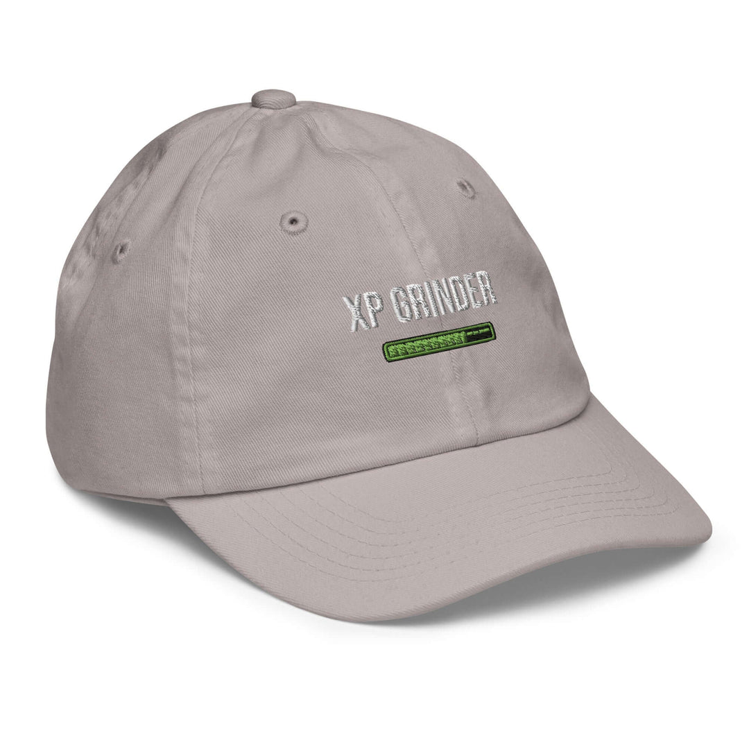 XP Grinder Youth baseball cap in light gray with adjustable strap and embroidered logo for comfort and style.