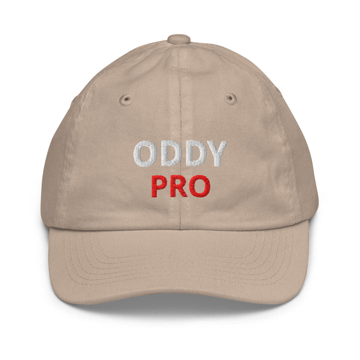 Oddy Pro Youth baseball cap with embroidered design in beige color, perfect for sports and casual wear.
