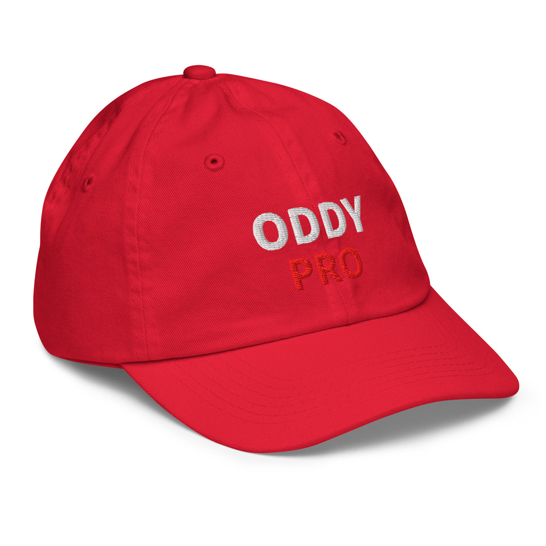Oddy Pro Youth baseball cap in red, adjustable strap and 6 eyelets for breathability, perfect for baseball training.