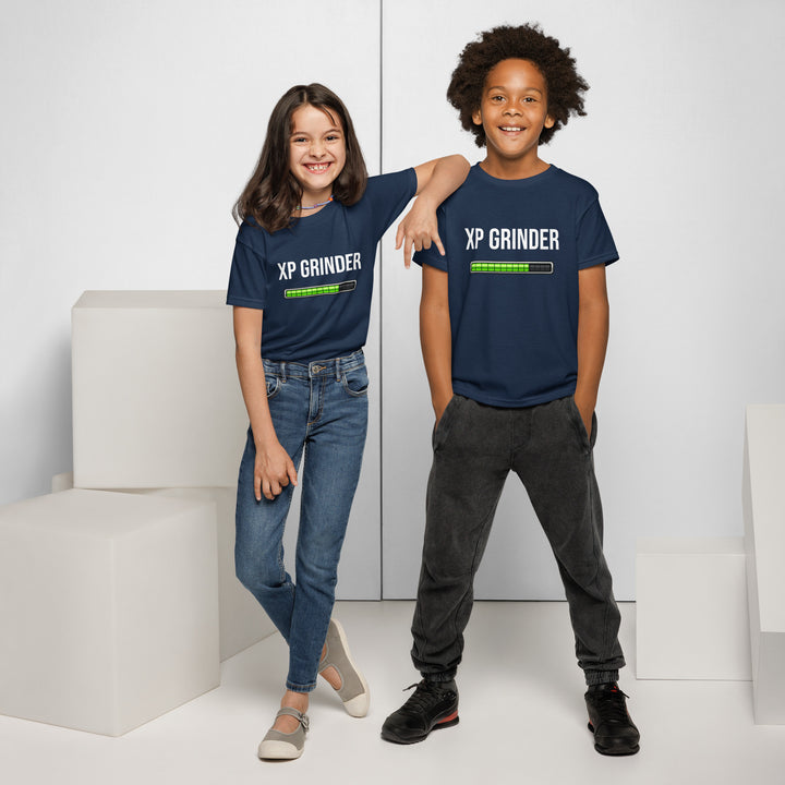 Two kids wearing XP Grinder Youth t-shirt, showcasing a comfortable and stylish design perfect for active days.